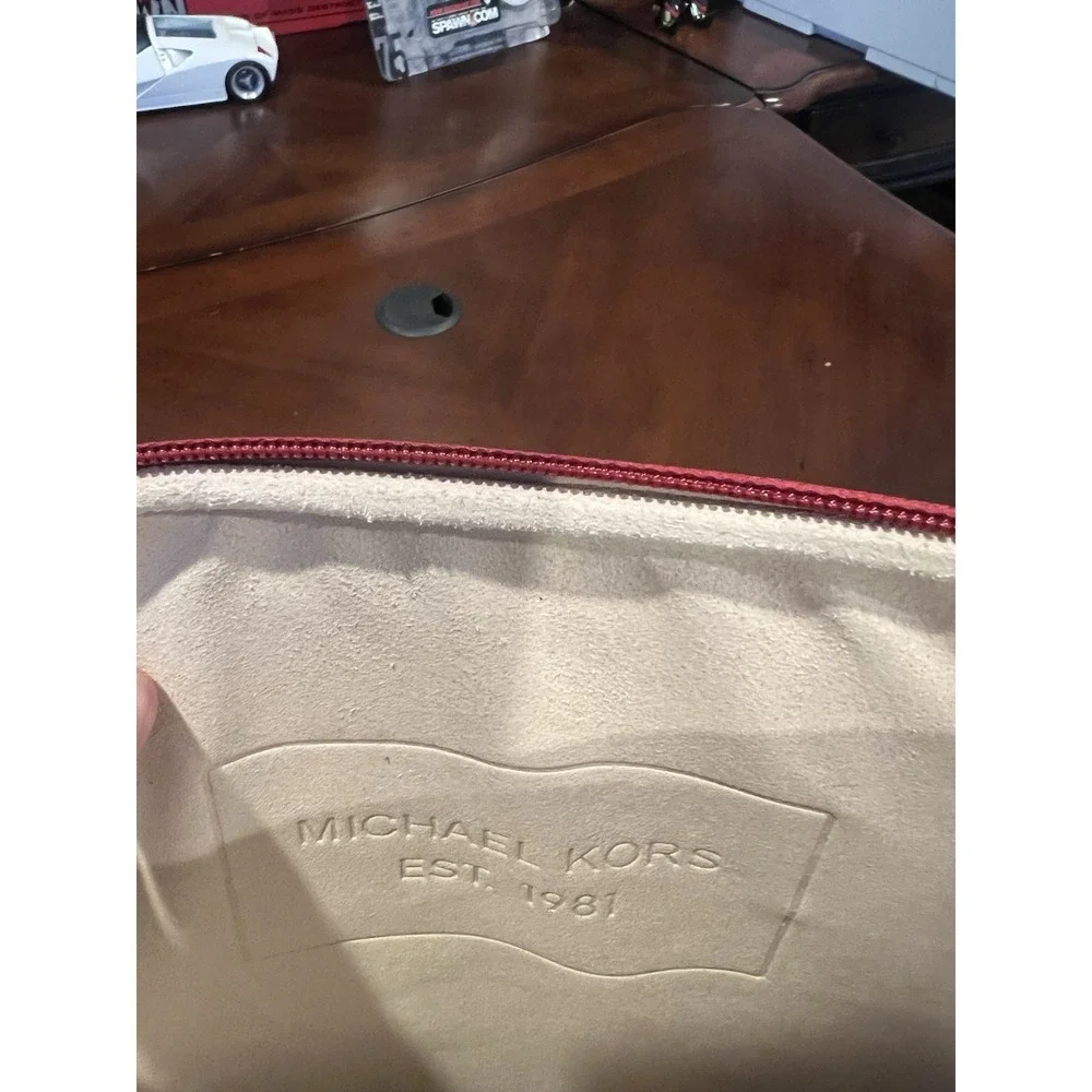Michael Kors Red Fabric Tablet Sleeve/Pouch EST. 1981 Embossed Logo Zip Closure
